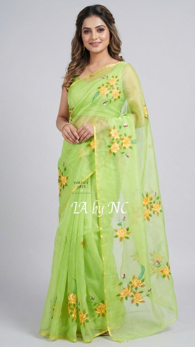 Tea Banarasi Pure Kora Organza Saree