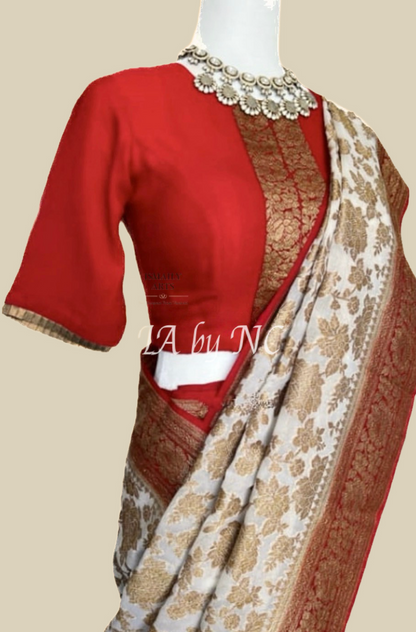Offwhite Banarasi Pure Khaddi Georgette Saree