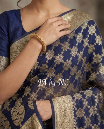 Denim Banarasi Pure Khaddi Georgette Saree