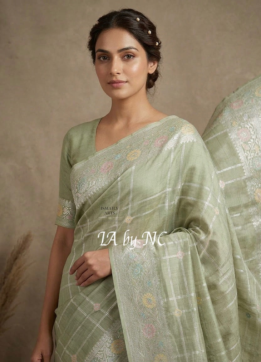 Tea Banarasi Pure Khaddi Tussar Georgette Paithani Saree