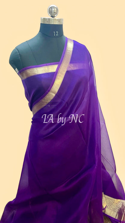 Grape Banarasi Pure Kora Silk Saree