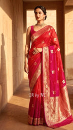 Mulberry Banarasi Pure Kora Silk Kadwa Saree