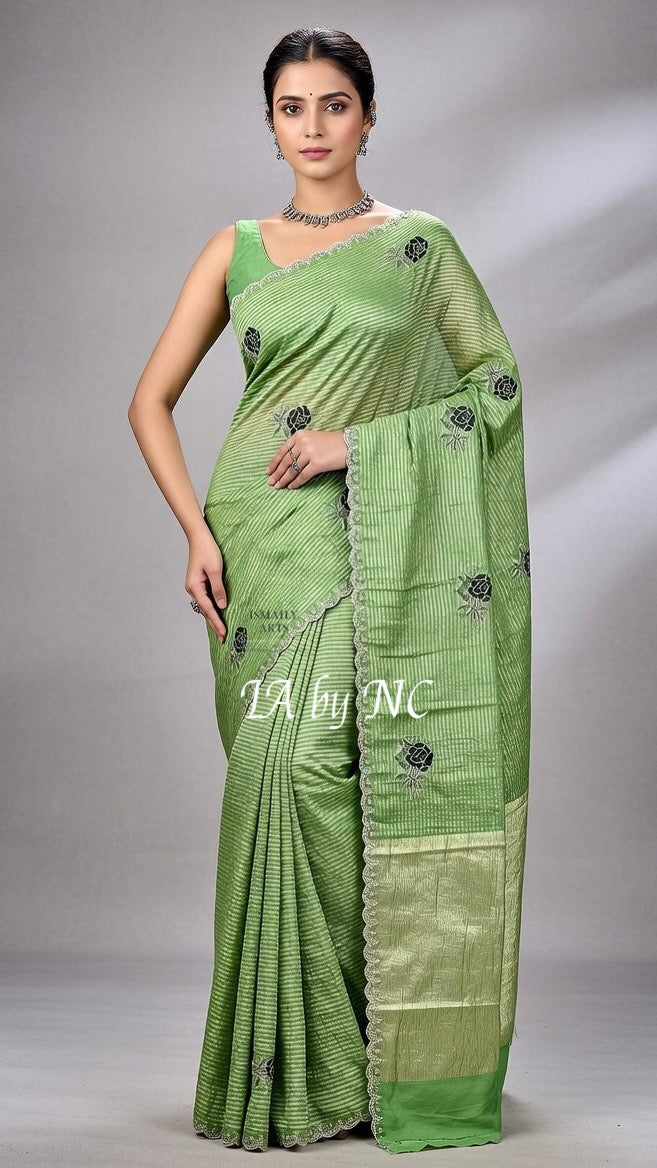 Avocado Banarasi Pure Munga Silk Designer Saree
