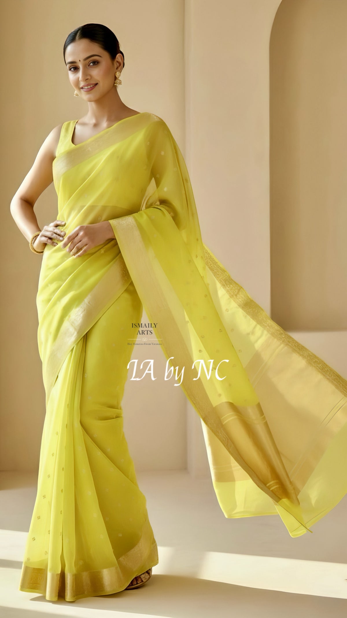 Lemon Banarasi Pure Kora Organza Kadwa Saree