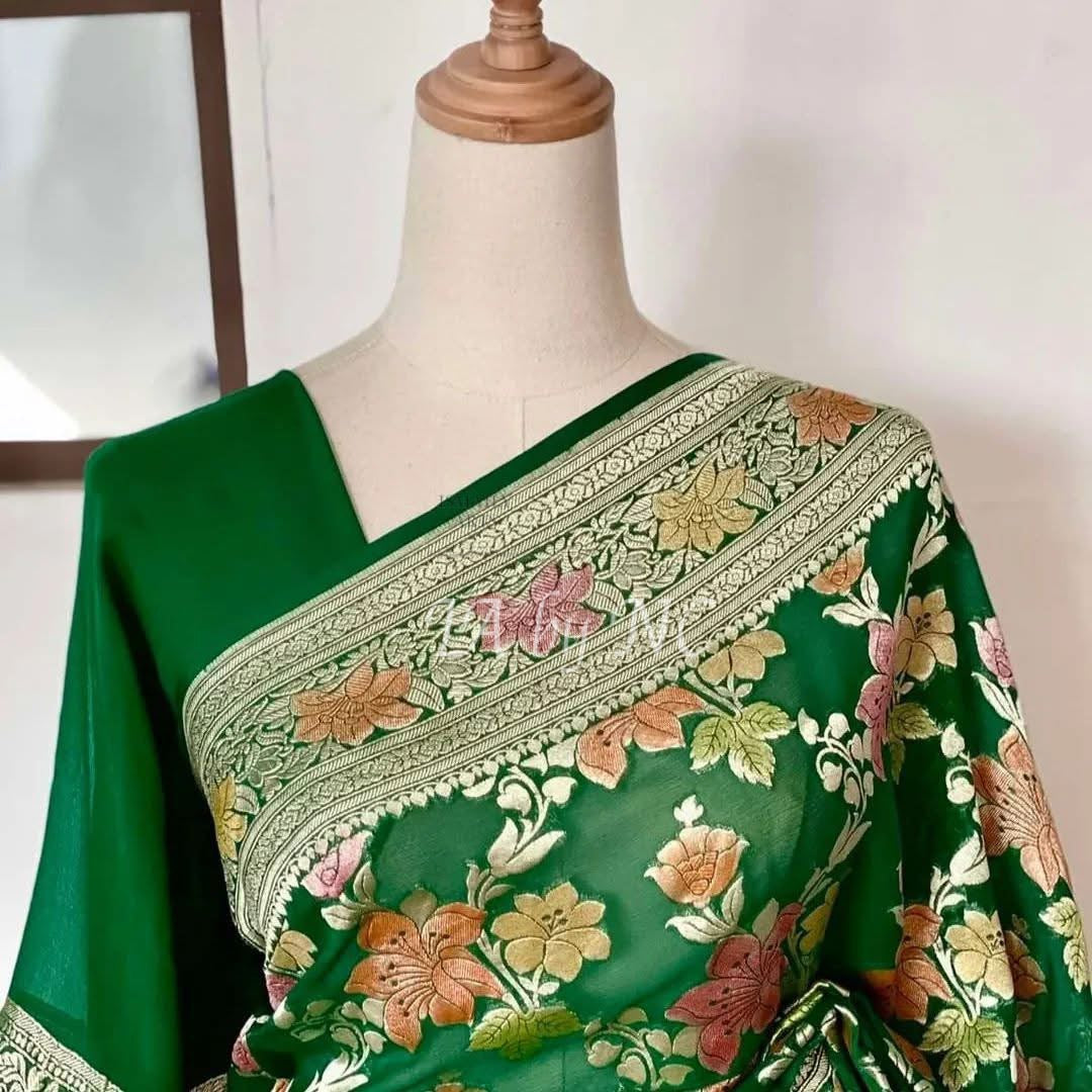 Forest Banarasi Pure Khaddi Georgette Saree