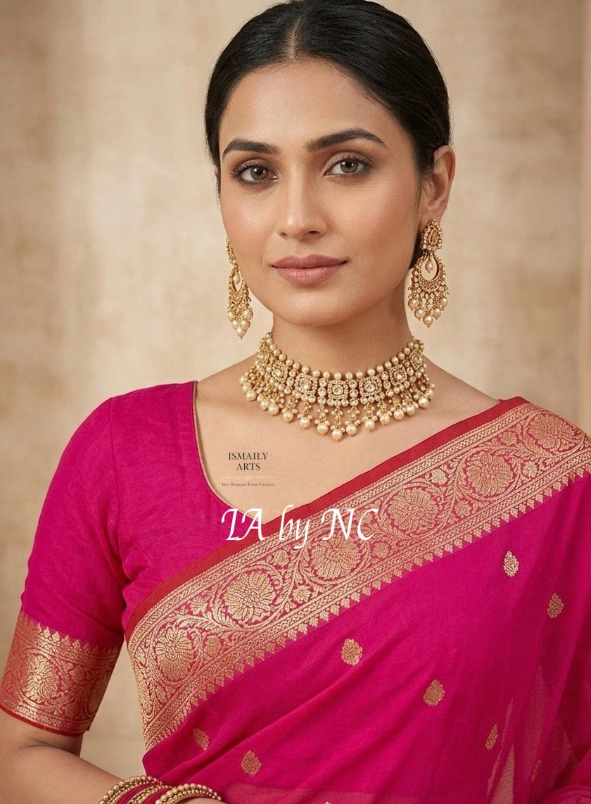 Rani Banarasi Pure Khaddi Georgette Kadwa Saree