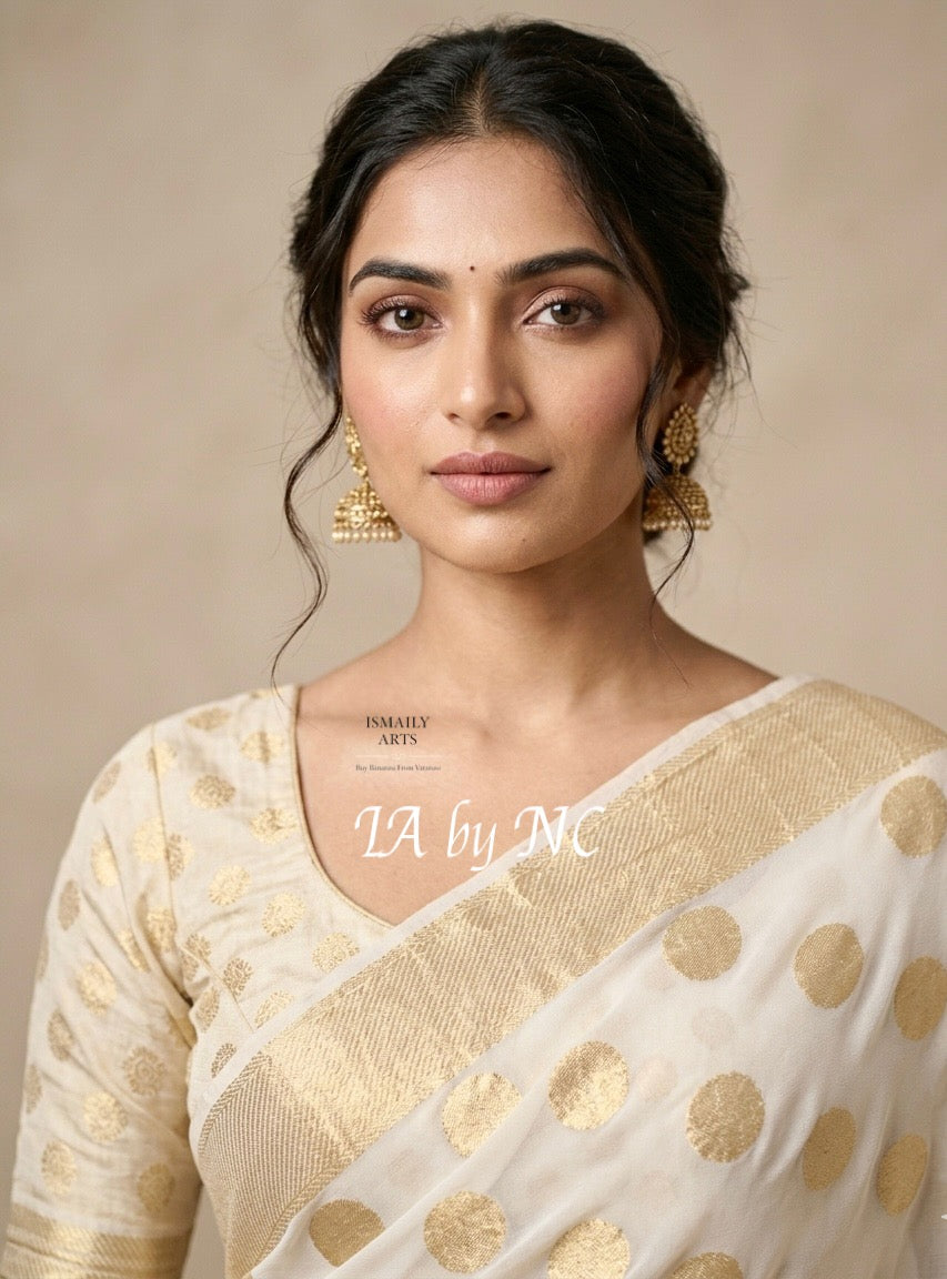 White Banarasi Pure Khaddi Georgette Saree