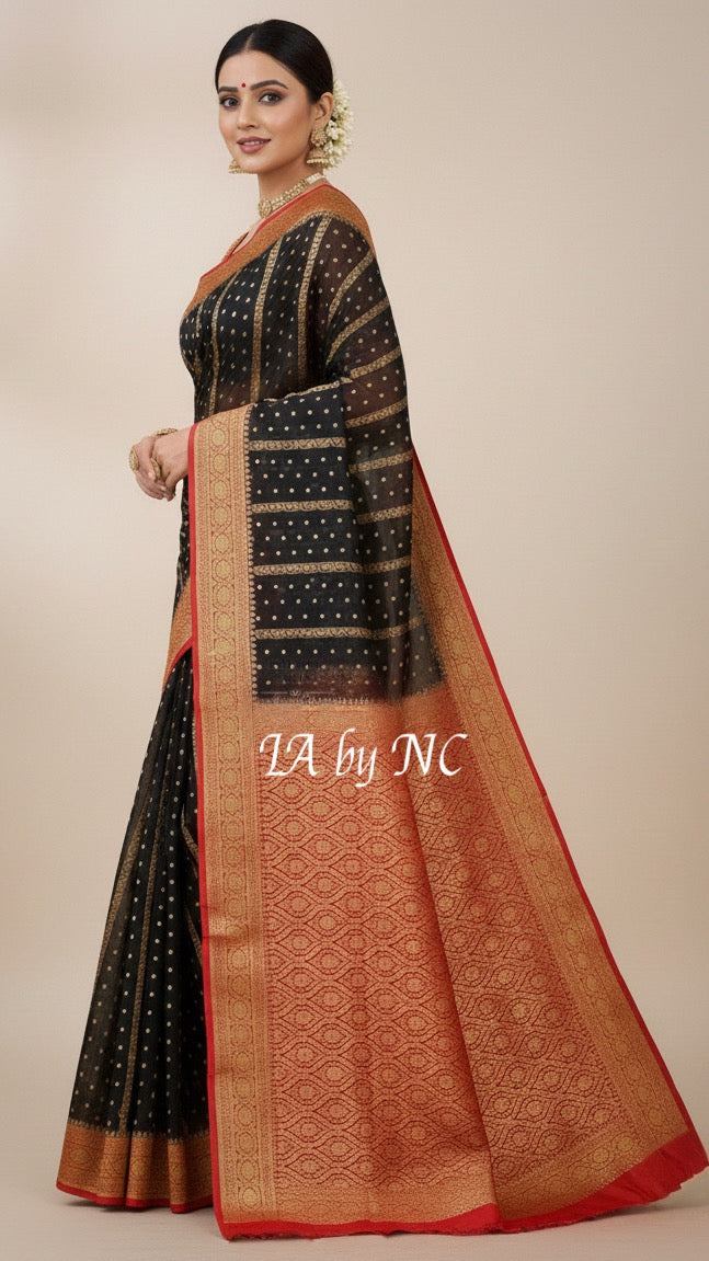 Black Banarasi Pure Khaddi Georgette Saree