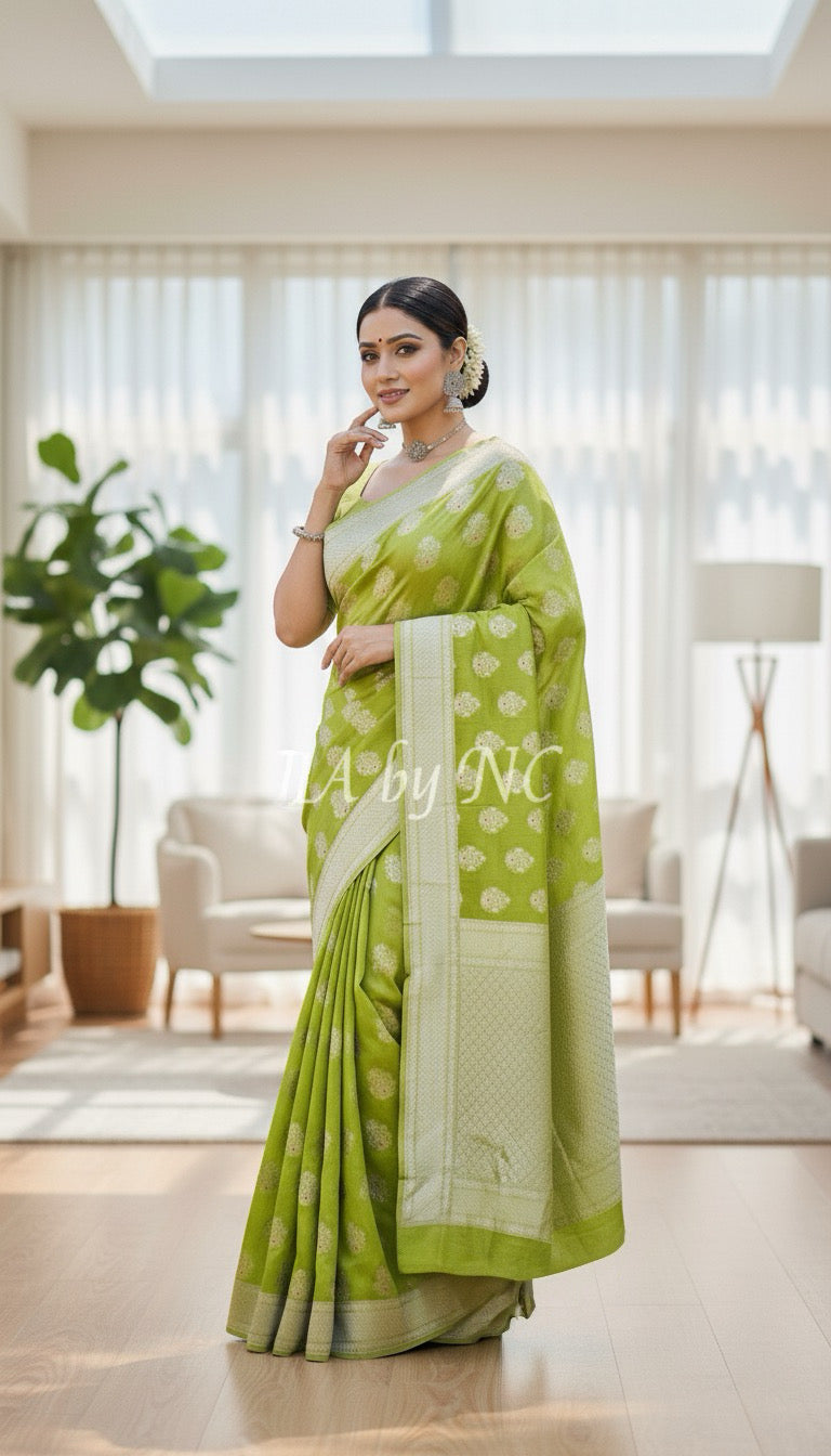 Moss Banarasi Pure Khaddi Georgette Saree
