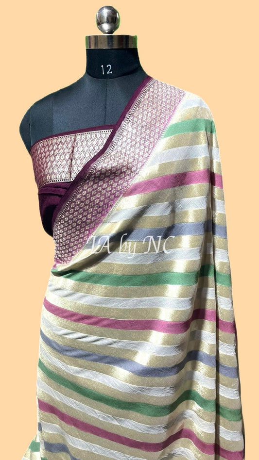 Off-white Banarasi Pure Khaddi Munga Saree