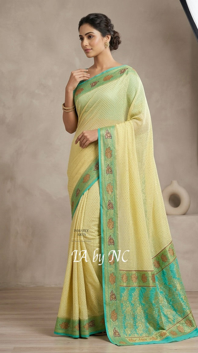 Cream Banarasi Pure Khaddi Georgette Saree
