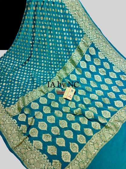 Teal Banarasi Pure Khaddi Georgette Saree