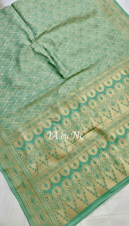 Turquoise Banarasi Mashru Katan Silk Saree