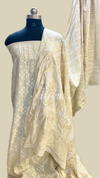 Beige Banarasi Pure Munga Silk Dress Material