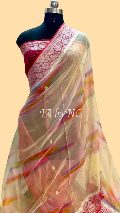 Crimson Banarasi Pure Khaddi Georgette Kadwa Saree