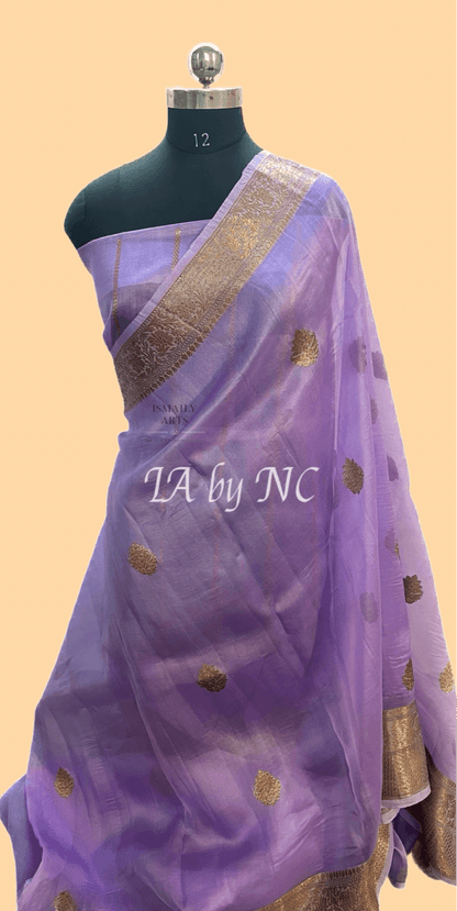 Lavender Banarasi Pure Kora Organza Kadwa Saree