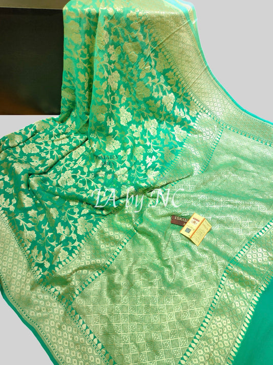 Seagreen Banarasi Pure Khaddi Georgette Saree