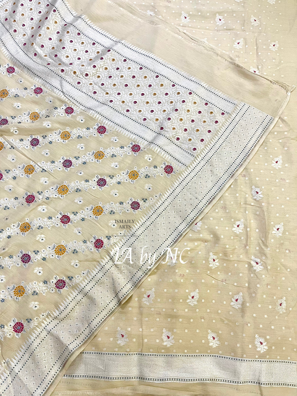 Beige Banarasi Pure Munga Silk Dress Material