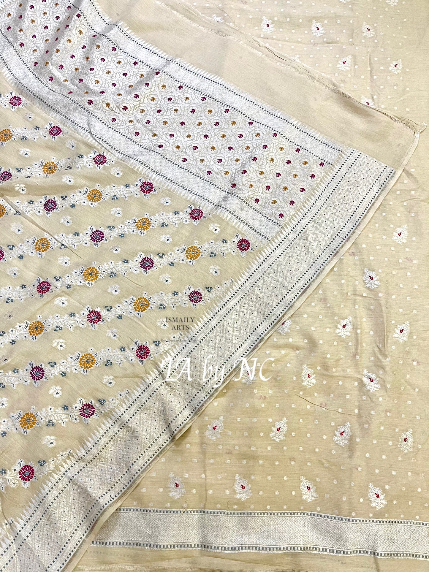 Beige Banarasi Pure Munga Silk Dress Material