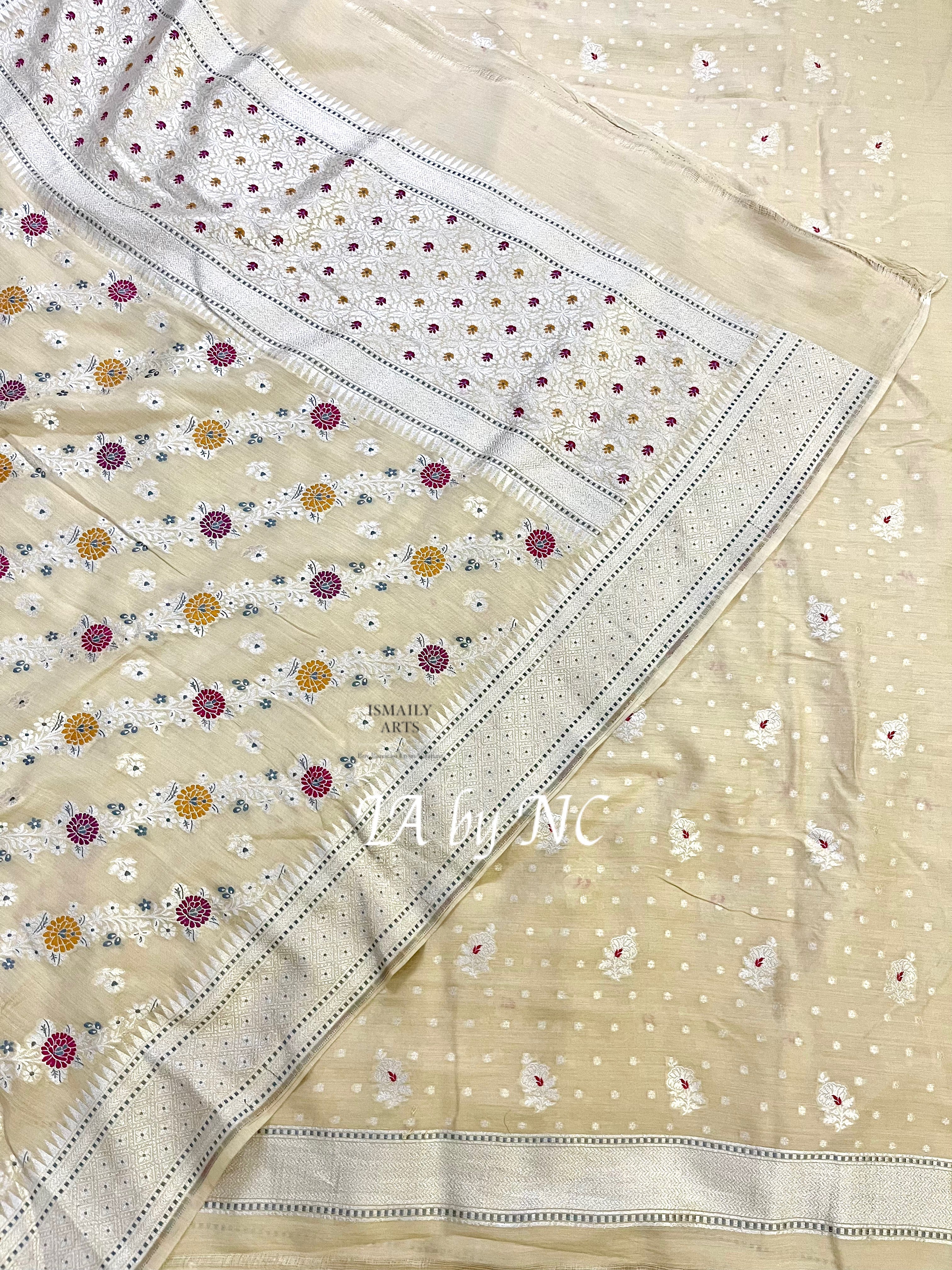 Beige Banarasi Pure Munga Silk Dress Material