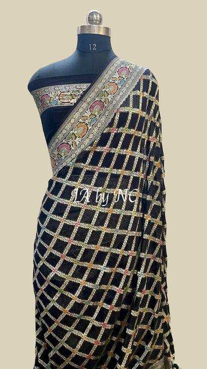 Black Banarasi Pure Khaddi Georgette Saree