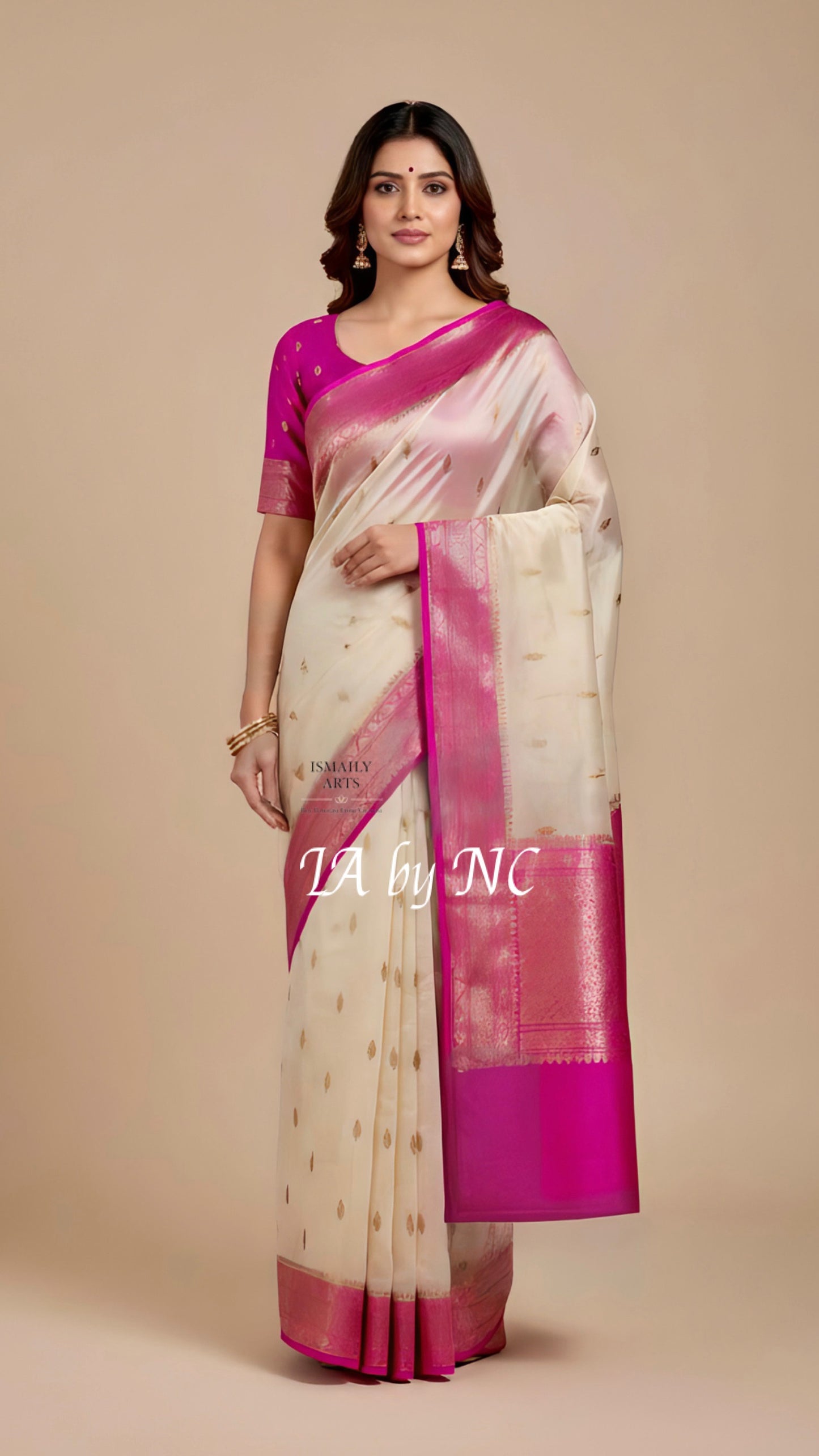 Ivory Banarasi Pure Kora Silk Kadwa Saree