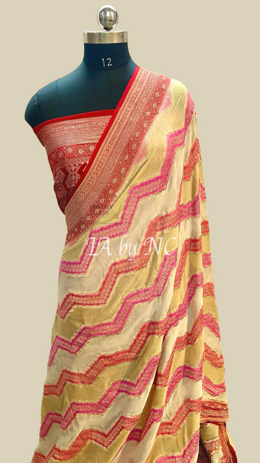 Crimson Banarasi Pure Khaddi Georgette Saree