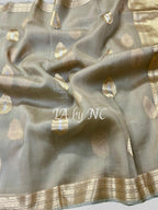 Abalone Banarasi Pure Kora Organza Kadwa Saree