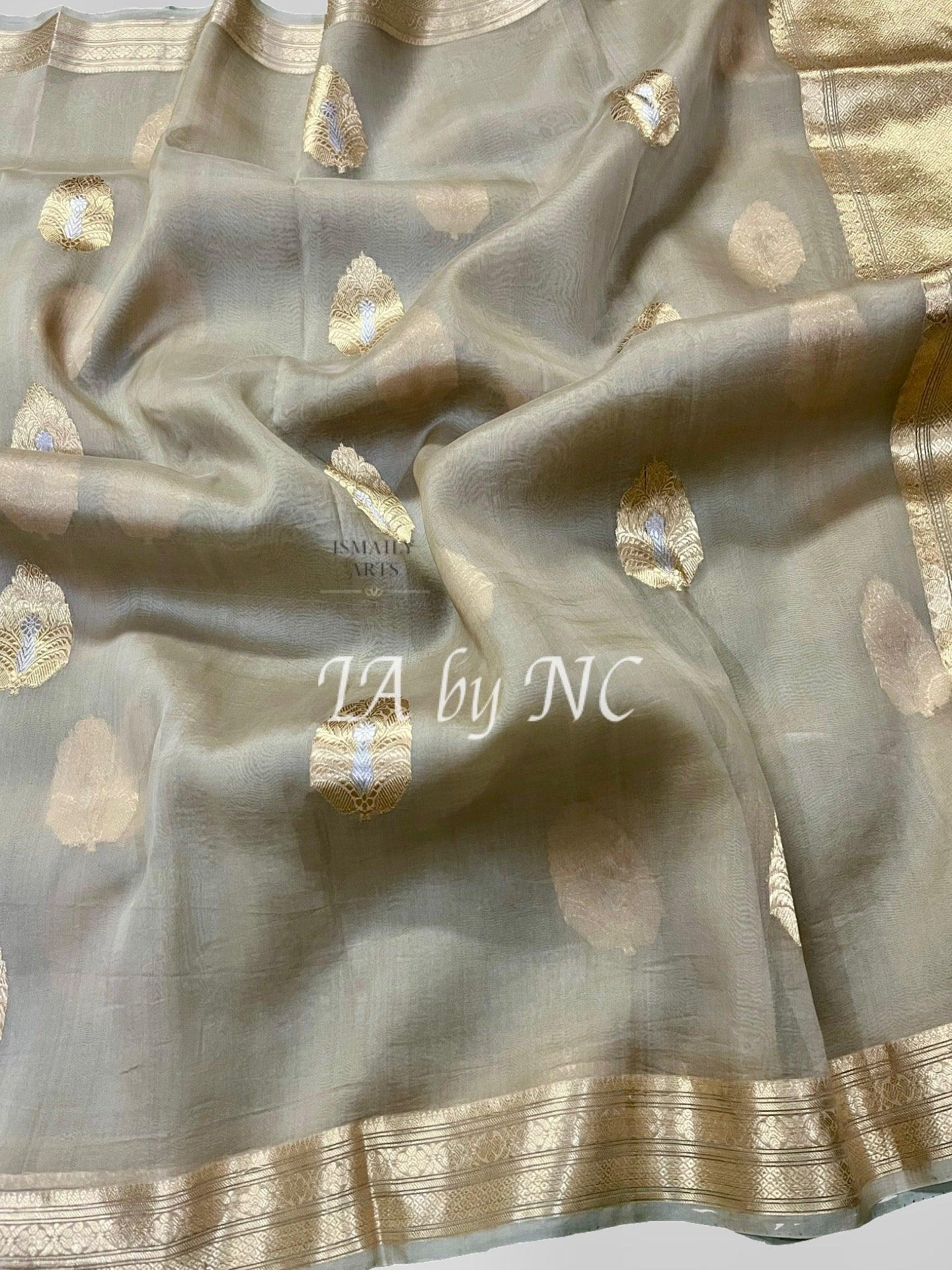 Abalone Banarasi Pure Kora Organza Kadwa Saree