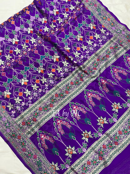 Grape Banarasi Pure Khaddi Georgette Saree