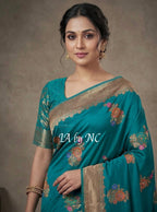 Teal Green Banarasi Pure Chiffon Georgette Saree