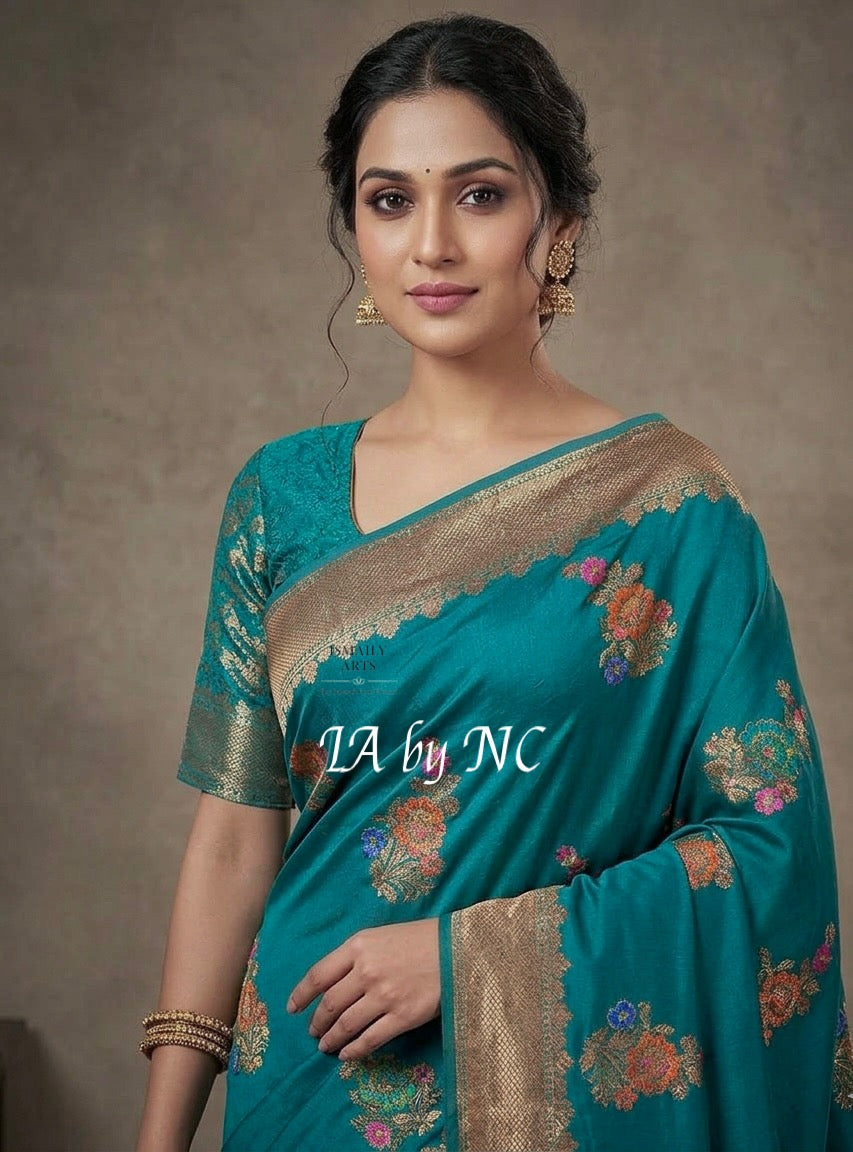 Teal Green Banarasi Pure Chiffon Georgette Saree