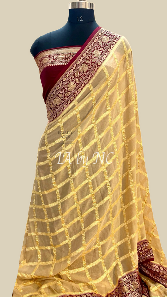 Eggnog Banarasi Pure Khaddi Georgette Saree