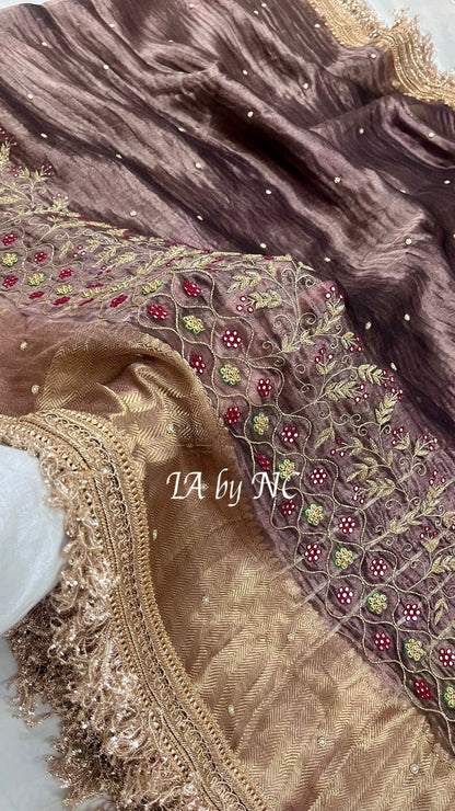 Mahogany Banarasi Pure Tissue Silk Zardosi Saree
