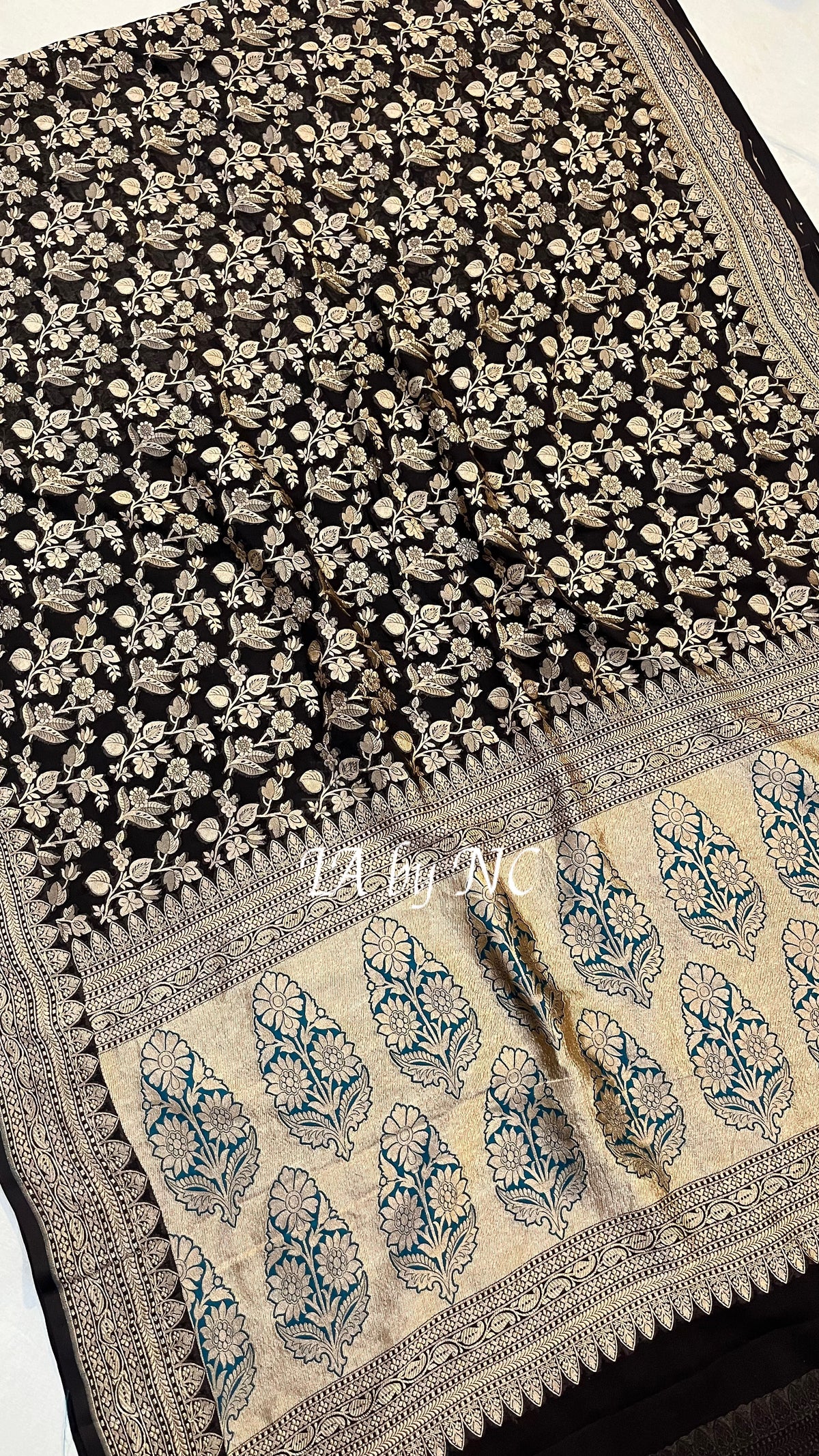 Black Banarasi Pure Khaddi Georgette Saree