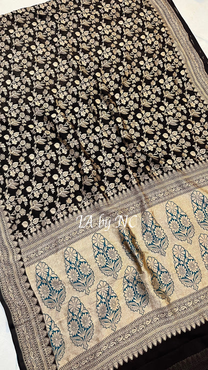 Black Banarasi Pure Khaddi Georgette Saree