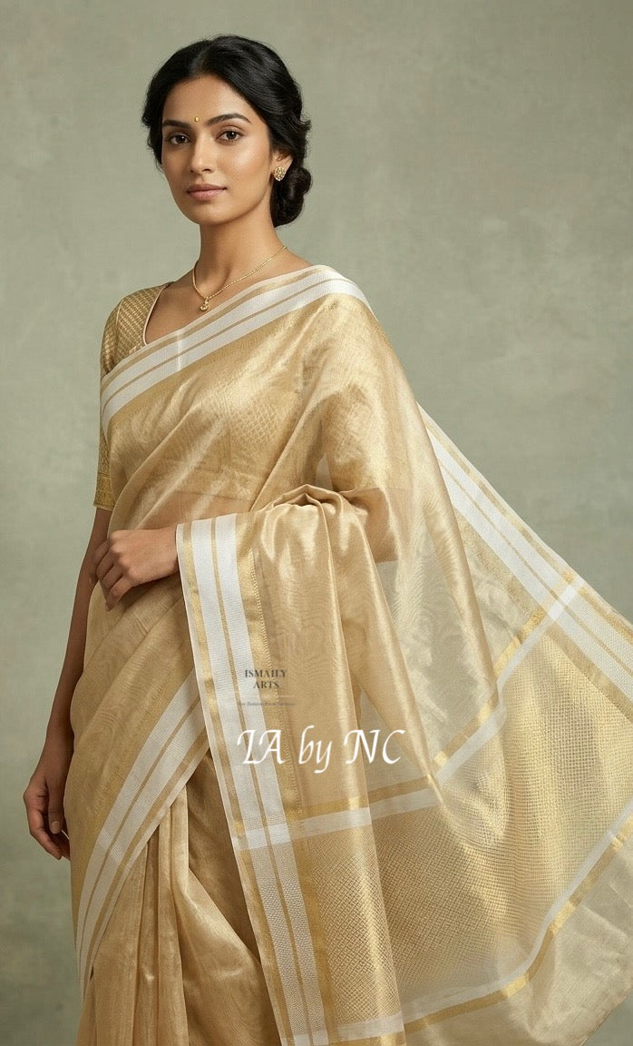 Beige Banarasi Pure Tissue Silk Saree
