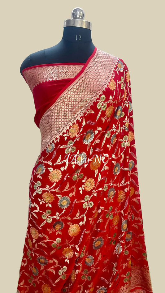 Crimson Banarasi Pure Khaddi Georgette Saree