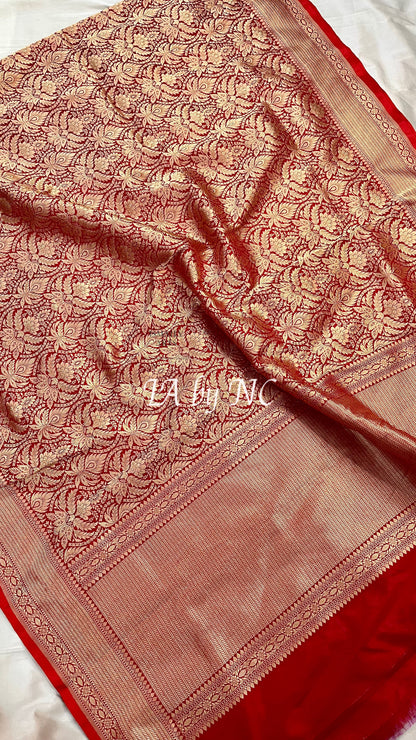Crimson Banarasi Pure Katan Silk Brocade Saree