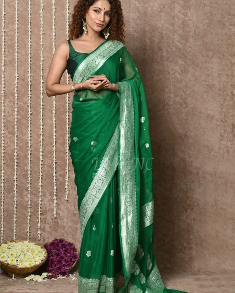Forest Banarasi Pure Khaddi Georgette Kadwa Saree