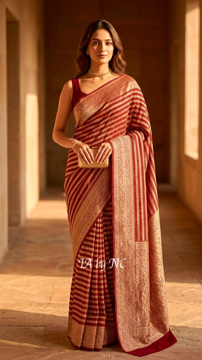 Carmine Banarasi Pure Khaddi Georgette Saree