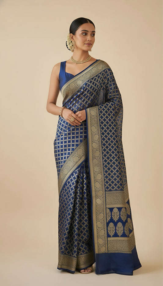 German Banarasi Pure Khaddi Georgette Saree