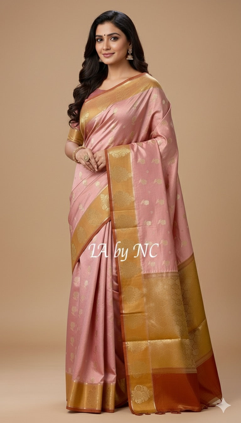 French Banarasi Pure Katan Silk Raw Mango Saree