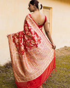 Crimson Banarasi Pure Khaddi Georgette Saree