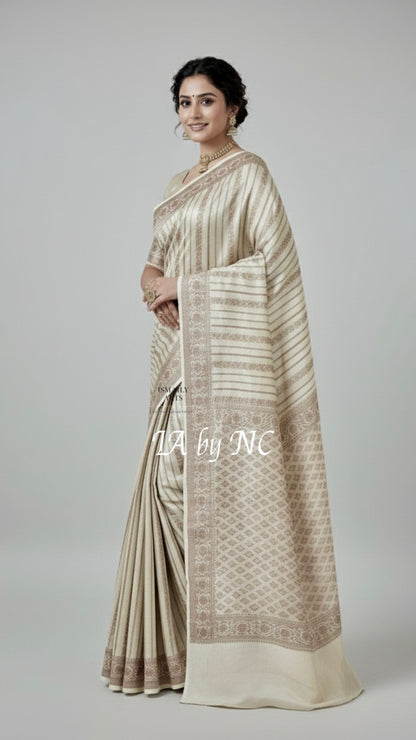 Beige Banarasi Pure Chiffon Georgette Saree