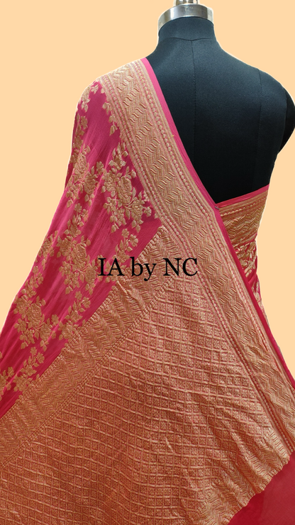 Red Banarasi Pure Khaddi Georgette Saree