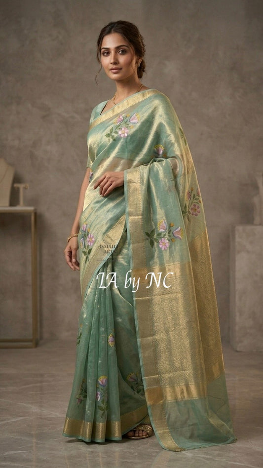 Turquoise Banarasi Pure Tissue Silk Saree