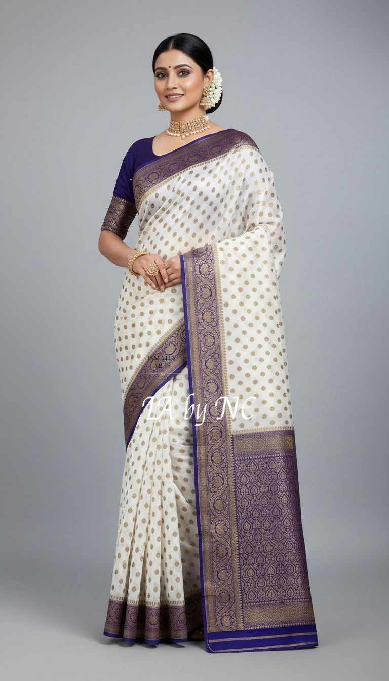 Offwhite Banarasi Pure Khaddi Georgette Saree