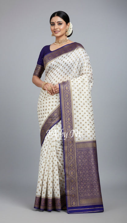 Offwhite Banarasi Pure Khaddi Georgette Saree