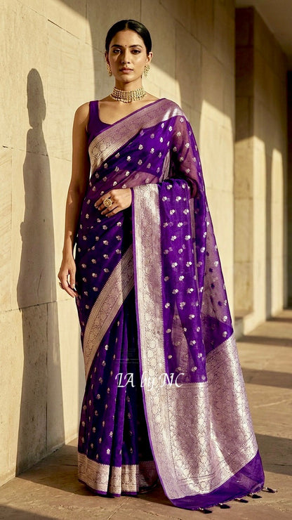 Grape Banarasi Pure Tissue Silk Saree